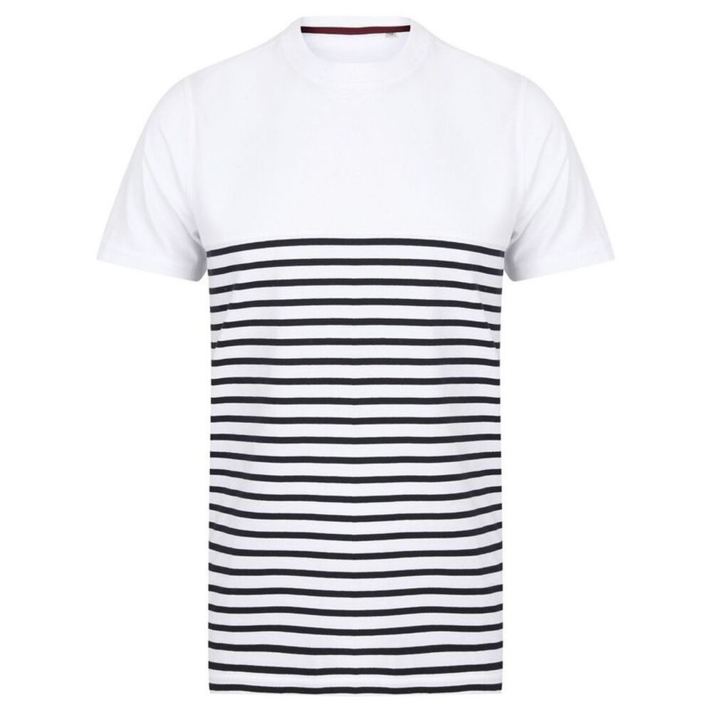 Front Row Unisex Adult Breton Striped Tagless T-Shirt / White/Navy